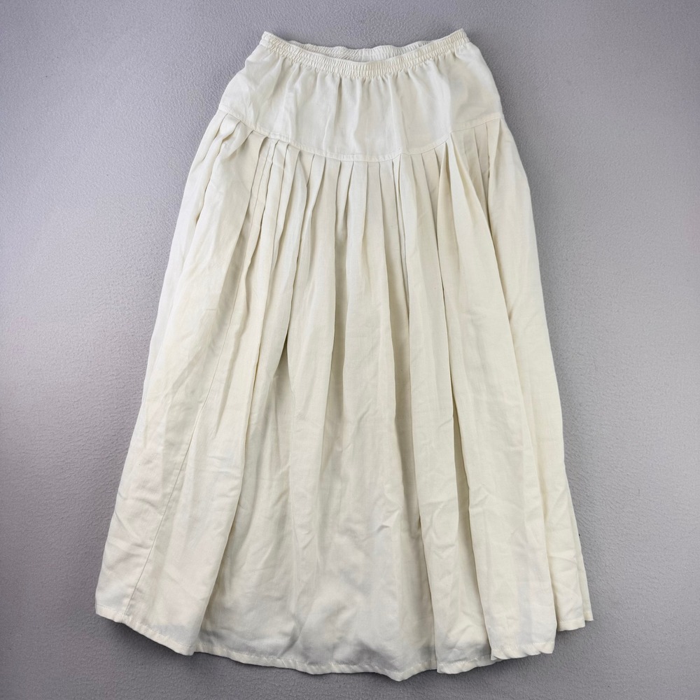 VTG Limited Express Vintage Pleated Maxi Skirt Womens M Cream Cottagecore Boho